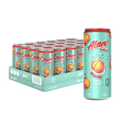 Alani Nu Sugar-Free Energy Drink, Pre-Workout Performance, Juicy Peach 12 oz Cans (Pack of 24)