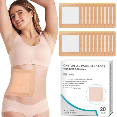 Hbaid 20 PCS Castor Oil Pack Wrap, Packs for Liver Detox Aid Sleep, Highly Absorbent Self-Adhesive Organic Cotton - UK Patent Protected No Wash Easy to Use Anti-Seepage (Oil Not Included)