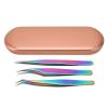 Lash Tweezers Set, 3PCS Eyelash Tweezers Stainless Steel Lash Tweezers Kit False Eyelash Grafting Clip Tools with Box Volume Grafting Eyelash Extension Tweezer for Beauty view 1