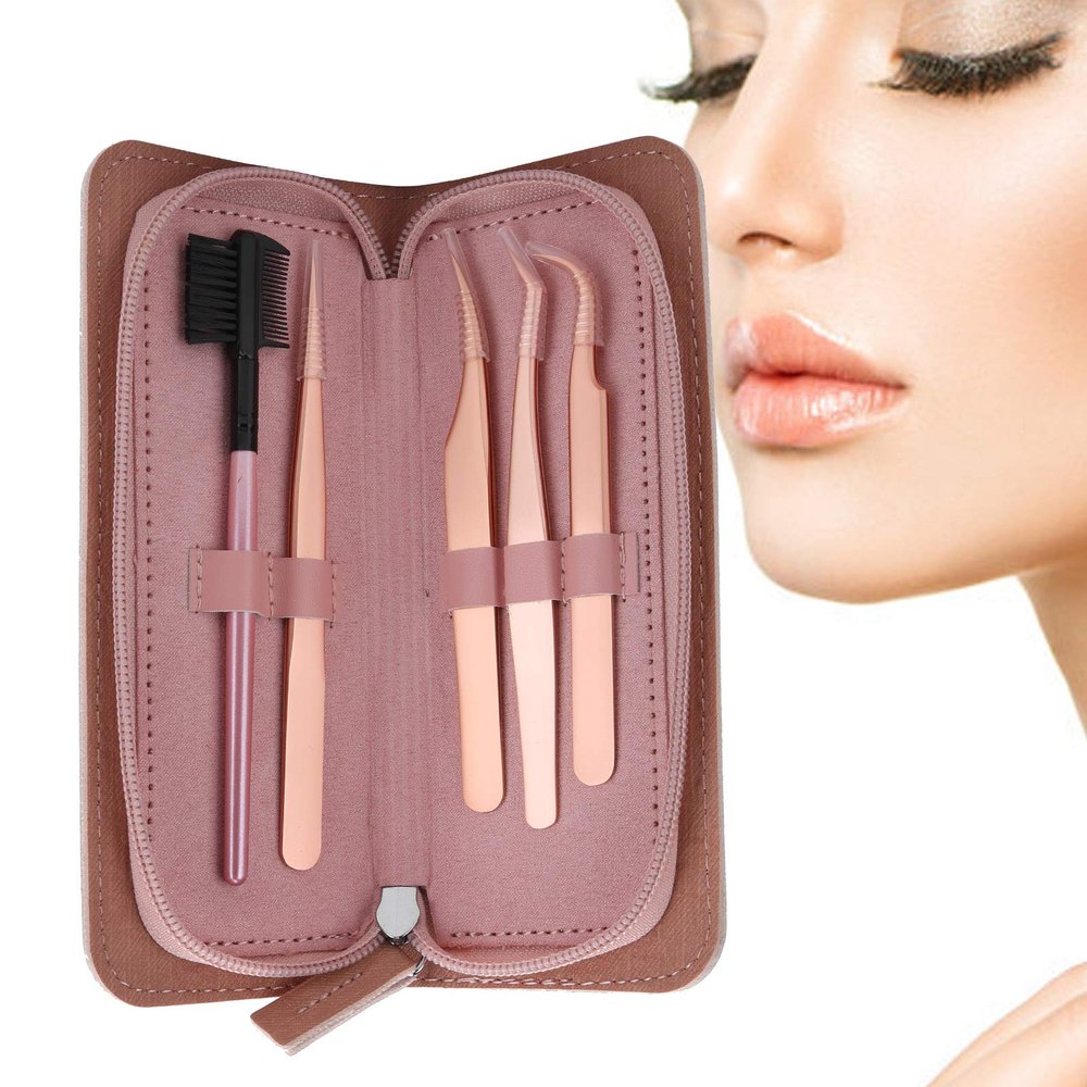 Eyelash Grafting Tweezers Set, Stainless Steel False Eyelash Grafting Tweezers Clips Portable Eyelash Brush Tool Kit Lash Tweezers Set for Lash Application and Removal