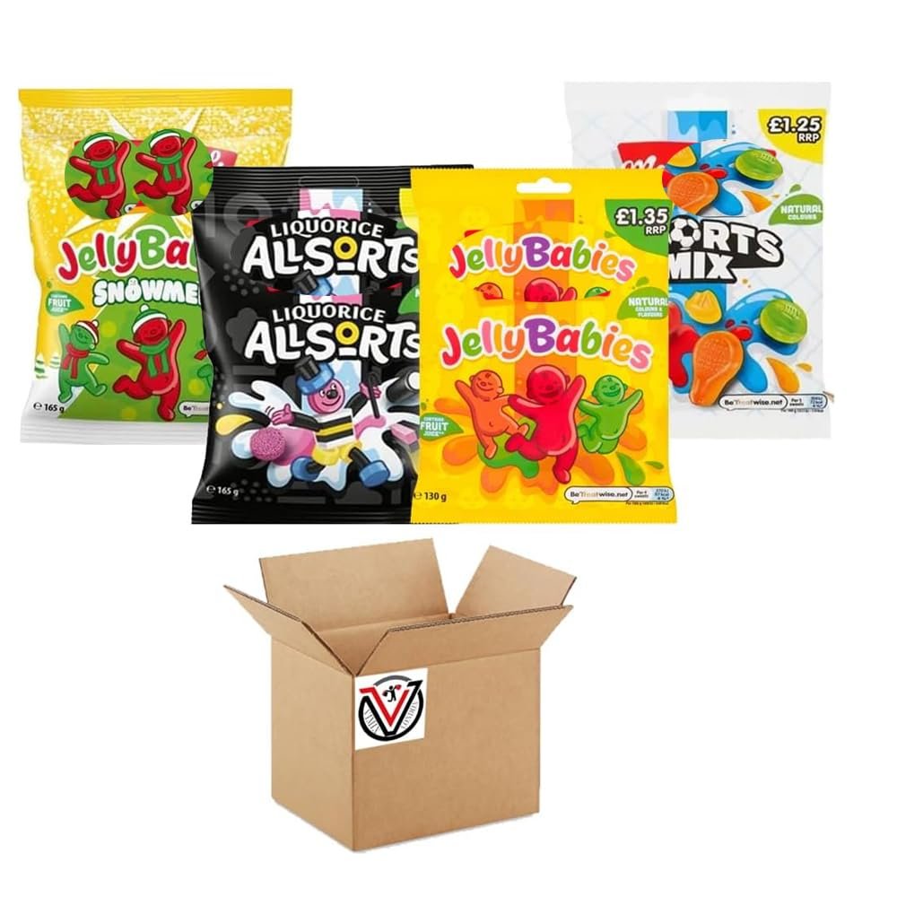 04 x Mixed Jelly Sweet Bags - Jelly Babies, Sports Mix, Liquorice Allsorts 165g & Jelly Snowmen Bag 130g