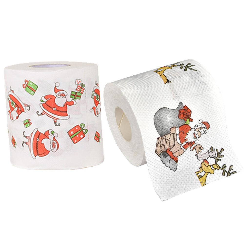 Christmas Toilet Paper 2 Rolls Santa Claus Printed Christmas Toilet Roll Funny Merry Xmas Toilet Paper Bulk for Bathroom Decor Stocking Stuffers Christmas Party Favors