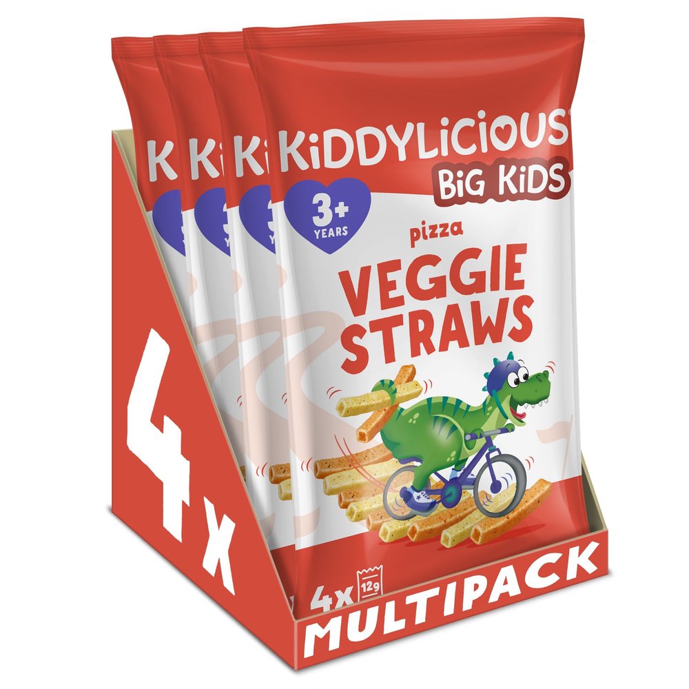 Kiddylicious Pizza Straws - Delicious Snacks for Kids - Suitable for 3+ Years - 4 Packs of 4 (16 Total)