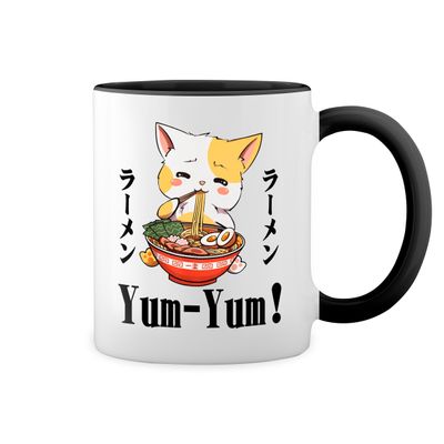Kawaii Neko Ramen Lover Japanese Noodle Anime New Trend Fun Lustig White Coffee Mug with Black Rim & Handle