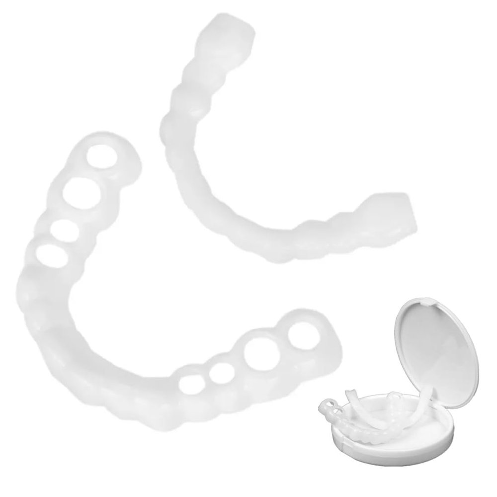 Temporary False Teeth, 1 Pairs Adjustable Dental Veneers, Instant Top and Bottom Dentures, Cosmetics, for Men and Women
