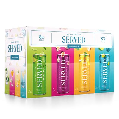 SERVED Cocktail Variety Pack, 8% ABV, Premium Bar Quality Cocktails, Pre-Mixed & Ready To Drink, 8 x 250ml Cans
