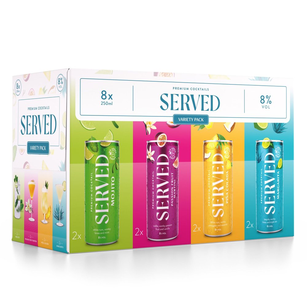 SERVED Cocktail Variety Pack, 8% ABV, Premium Bar Quality Cocktails, Pre-Mixed & Ready To Drink, 8 x 250ml Cans