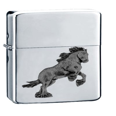 A37 Shire Horse BLACK FINISH fine English Pewter on a chrome silver wind proof ligher flip top petrol refillable
