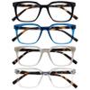 OPULIZE KOI Reading Glasses 4 Pack - Large Rectangular Frame - Black-Blue-Grey-Clear - Mens Womens- Spring Hinges - RRRR50-137C - +3.50 view 1