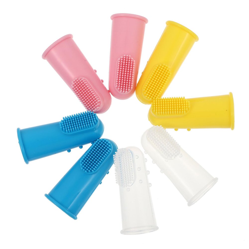 LALAFINA 4pcs Silicone Baby Finger Toothbrush Oral Care Massager Dual-Sided Design Mixed Colours Ergonomic Shape Infant Toddler