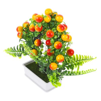 ORFOFE Artificial Fruit Tree with Pot Realistic Faux Bonsai Simulation Potted Plant Desktop Home Office Decor with White Rectangular Pot and Red Fruit Accents