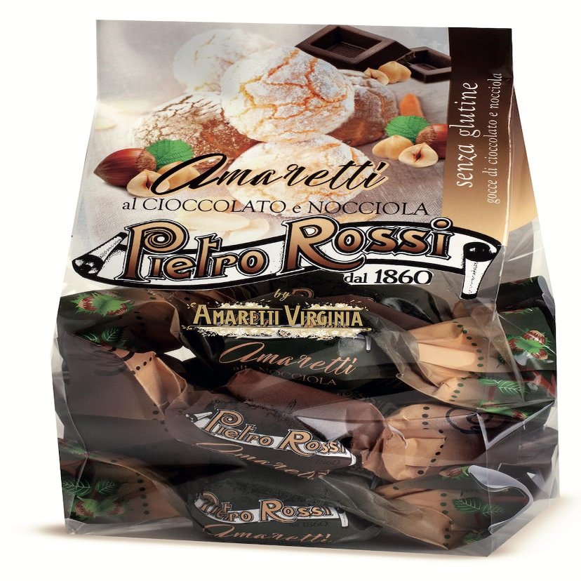 Amaretti Biscuit - Decadent Hazelnut Amaretti With Chocolate Drops In A Gift Pouch (Gluten-Free)| Traditional Soft Amaretti Biscuits Gift Bag | Authentic Italian | Pietro Rossi 180g