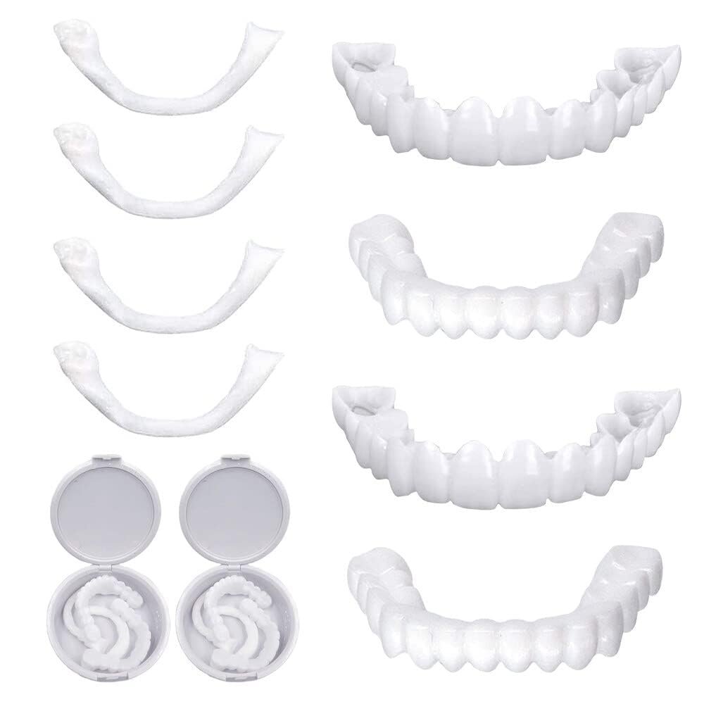 Flipped Warmth 2 Pairs False Teeth Veneers Top And Bottom Cosmetic Veneers Teeth Temporary Dentures Teeth Instant Snap on Veneers Teeth, Comfort Dentures for Bad Teeth