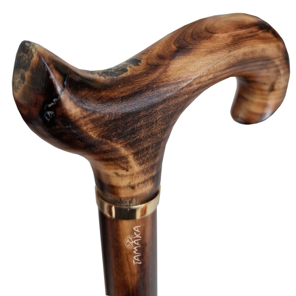 TAMAKA Gents Handcrafted Scorched Handle Wooden Derby Cane With Collar Walking Stick Mens Ladies - 94cm (37")