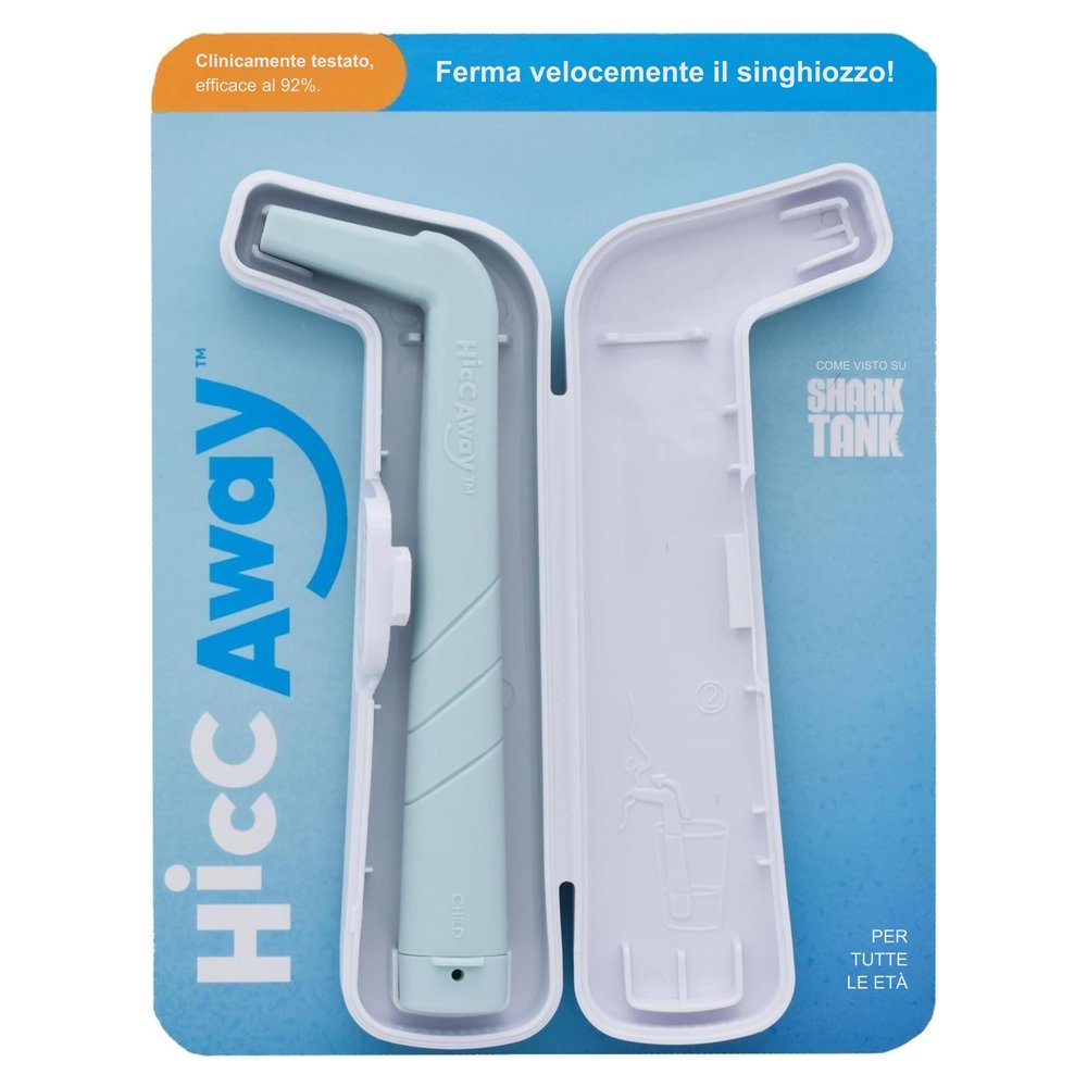 HiccAway Hiccup Straw - Stops Hiccups Naturally & Fast - As Seen On Shark Tank - Clinically Proven Relief for All Ages, Children & Adults - Safe & Reusable (HiccAway + Case Light Blue) 1 Pack