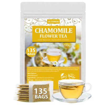 135 Premium Chamomile Tea Bags, Made with 100% Pure Natural Chamomile Flower, Caffeine Free & Non-GMO.