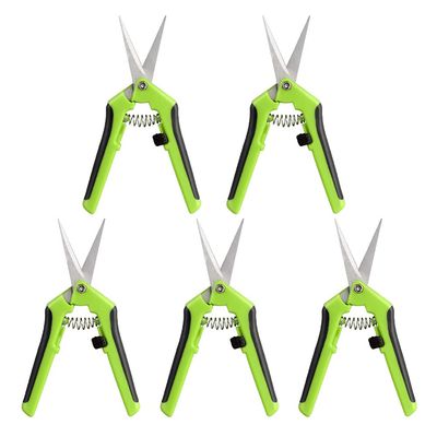 5PCS Professional Pruning Shear, Trimming Scissors- Straight Tip, Gardening Hand Pruner Pruning Shear Straight Stainless Steel Blades with Spring- Loaded Comfort Grip Handles