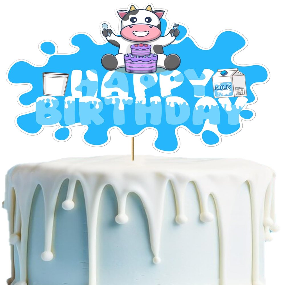 Milk Cow Happy Birthday Cake Topper Decorations Farm Cow Themed Party Decorations Cow Farm Animal Themed Birthday Party Milk Baby Shower Supplies for Kids Boys Girls