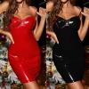 2023 Sexy Backless Sling Dress PU Leather Mini Shiny Dress Teddy Clubwear Latex Night Dress Sleepwear -Red-L view 3