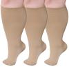 PUTUO Wide Calf Compression Socks: Plus Size Graduated Compression Stockings for Men Women Large Compression Sock for Support Flight Travel Pregnancy Edema Nurses Seniors 20-30 mmHg Beige L/XL 3Pairs view 1