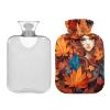 Fall Leaves Women Hot Water Bottle with Soft Velvet Cover Hot Water Bag for Pain Relief Hot and Cold Compress Body Bed Warmer 1L view 2