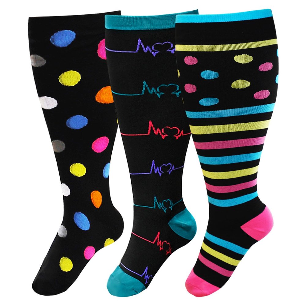 PUTUO Wide Calf Compression Socks: Plus Size Graduated Compression Stockings for Men Women Large Compression Sock for Support Flight Travel Pregnancy Edema Nurses Seniors 20-30 mmHg XXL 3Pairs
