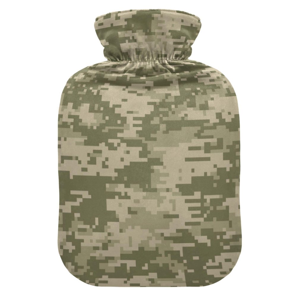 Digital Camouflage Hot Water Bottle with Soft Velvet Cover Hot Water Bag for Pain Relief Hot and Cold Compress Body Bed Warmer 1L