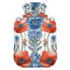Red Blue Watercolor Poppy Floral Hot Water Bottle with Soft Velvet Cover Hot Water Bag for Pain Relief Hot and Cold Compress Body Bed Warmer 1L view 1