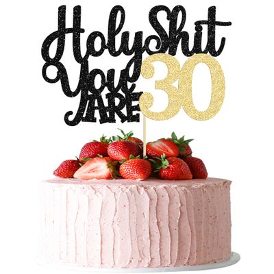 1Pc Holy Shit You are 30 Cake Topper Glitter Funny 30th Birthday Cake Pick for Happy 30th Cheers to 30 Years Old Birthday Party Cake Decorations Supplies