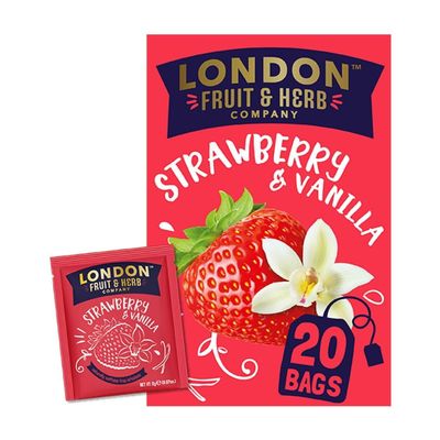 London Fruit & Herb Strawberry & Vanilla Tea, 20 Teabags Caffeine-Free Herbal Infusion with Sweet Strawberry and Creamy Vanilla (Pack of 6)