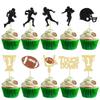 24Pcs Rugby Ball Cupcake Toppers Glitter Trophy American Football Cupcake Picks Touchdown Player Cake Decorations for Super Bowl Rugby Sports Theme Baby Shower Kids Birthday Party Supplies view 1
