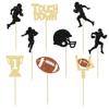 24Pcs Rugby Ball Cupcake Toppers Glitter Trophy American Football Cupcake Picks Touchdown Player Cake Decorations for Super Bowl Rugby Sports Theme Baby Shower Kids Birthday Party Supplies view 3