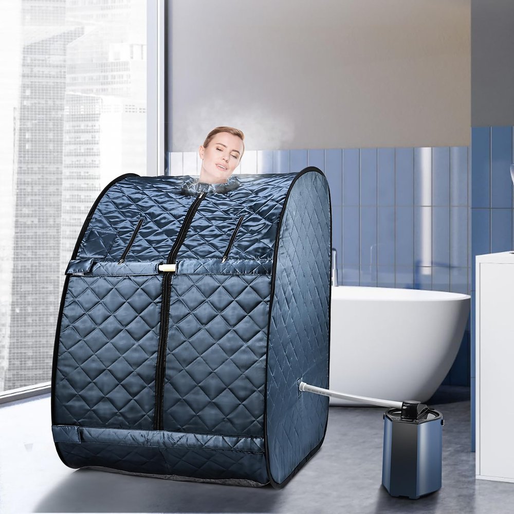 McbeAn Sauna Steam Generator, 1000W 3L Portable Sauna Steamer Pot with Steam Box, Remote Control, Inner Stainless Steel, Intelligent Timing, Anti-dry Burning, Anti-leakage, for Home SPA Body Detox