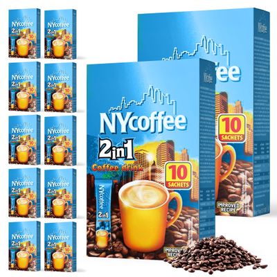 SOL 100pk Bulk NY 2-in-1 Coffee Sachets, White Coffee, Case Pack Includes 10 x 10 Individually Wrapped Instant Sticks, Convenient and Portable, Perfect for Home, Office, or Travel