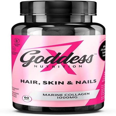 GODDESS NUTRITION Hair Skin Nails Marine Collagen 1000mg - 60 Tablets - Beauty & Wellness Support - Gluten-Free - Pescatarian Friendly