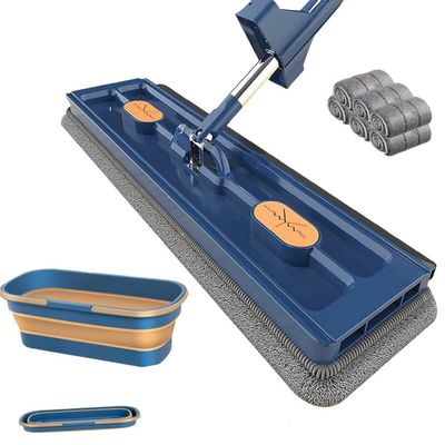 2024 Newest Large Flat Mop,360 Freely Rotating Mop Head, Large Flat Mop and Bucket System, Large Flat Mops for Floors, Corner, Window,Blue Bucket+blue Mop +6 Rag