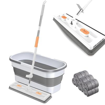 2024 Newest Large Flat Mop,360 Freely Rotating Mop Head, Large Flat Mop and Bucket System, Large Flat Mops for Floors, Corner, Window,White Bucket+White Mop +6 Rag
