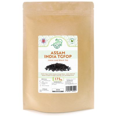 Assam India Premium Black Loose Leaf Tea Tippy Golden Flowery Orange Pekoe TGFOP (Assam India, 175g)