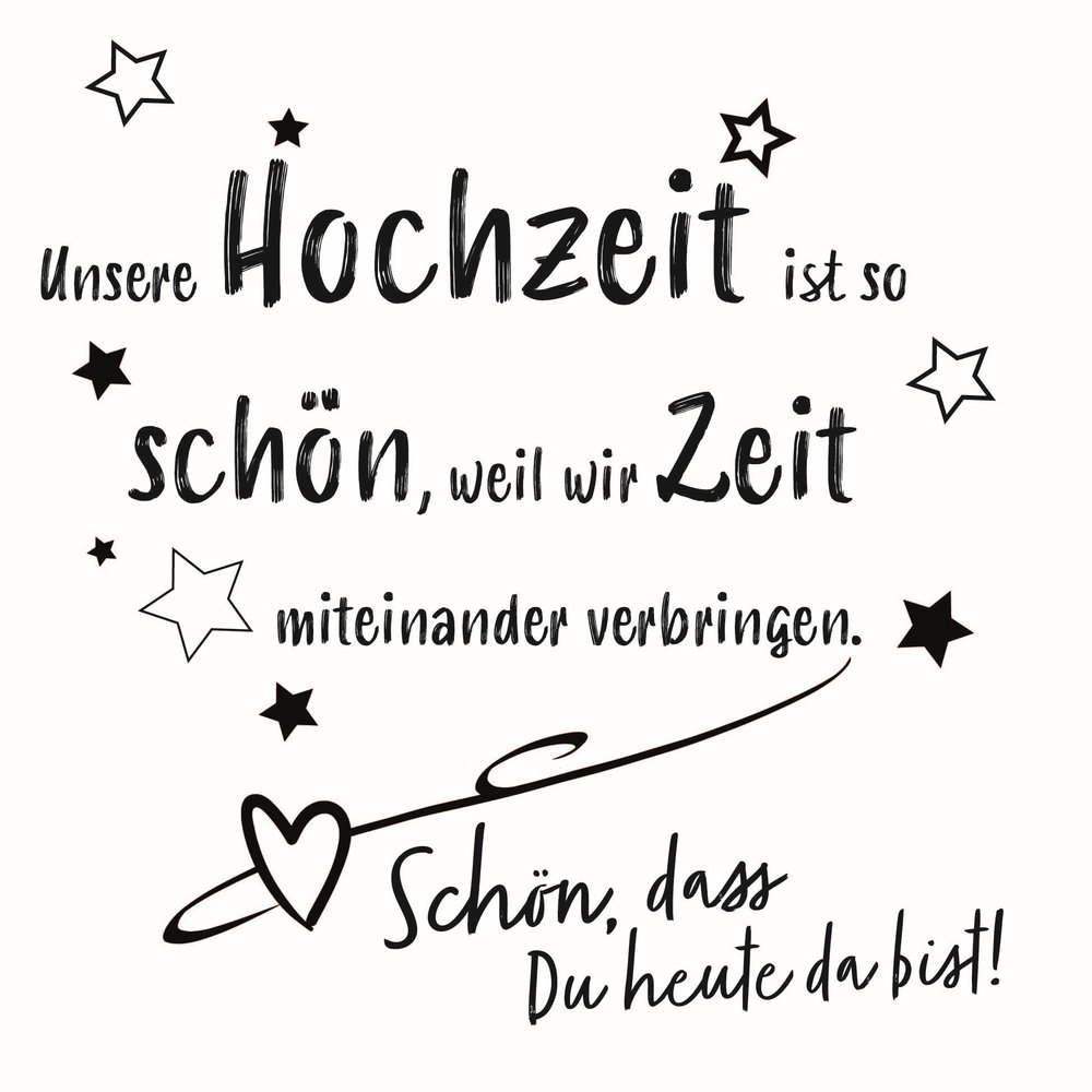 20 Napkins with German Text "Zeit zur Hochzeit als Tischdeko "Schn, dass Du da bist" [German Language] Paper Napkins with Motif Also for Decoupage and Decoupage Technique 33 x 33 cm