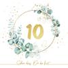 20 Napkins 10th Birthday Eucalyptus Table Decoration with Saying Schn, dass Du da bist. Decorative Paper Napkins Birthday Girl Boy Number 10 Gold with Anniversary Motif 33 x 33 cm view 1