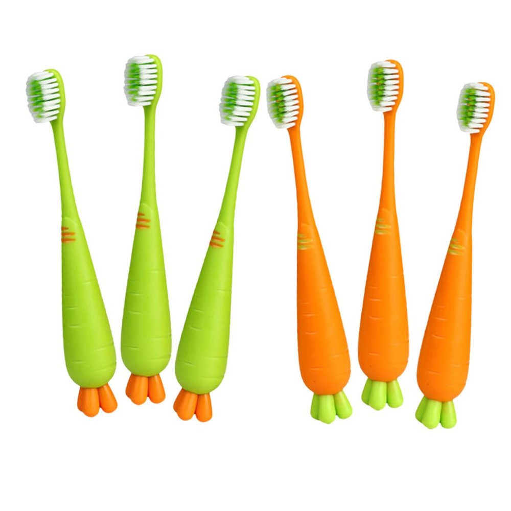 POPETPOP 6pcs Boy Girl Toothbrush Soft Bristle Ergonomic Design Cute Carrot Radish Theme Manual Toothbrush for Boy Girl Promotes Healthy Oral Habits