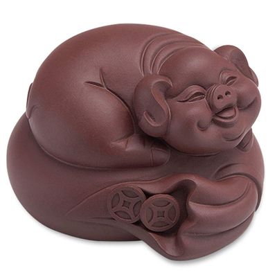 Fu pig tea pet-Creative pig tea pet Chinese celadon purple mud glaze good luck home decoration tea accessories gifts