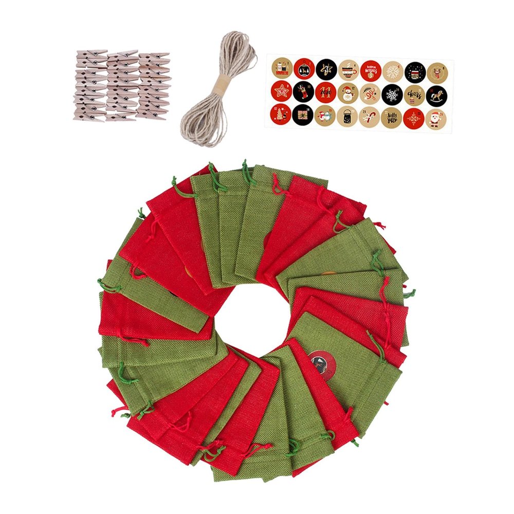 Harilla Advent Calendar Candy Gift Bag, Advent Calendar Bags for Fireplace, Red and Green Small