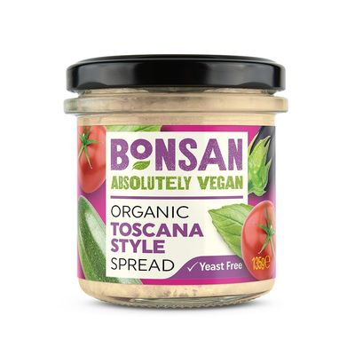 Bonsan Organic Toscana Style Spread 135g, Pack of 6 - Mediterranean Style Vegan Spread - Light & Creamy - Dairy & GMO Free - For Sandwiches and Dipping