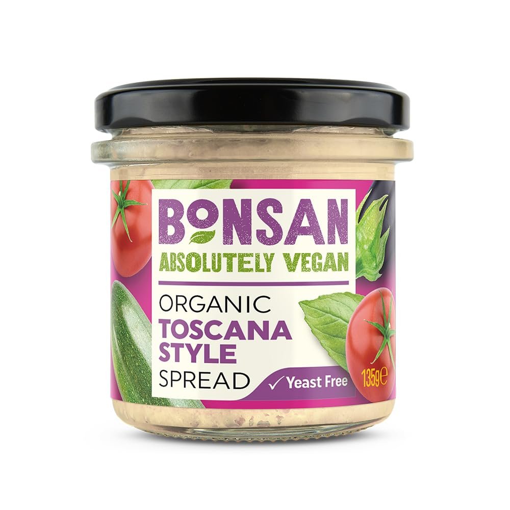 Bonsan Organic Toscana Style Spread 135g, Pack of 6 - Mediterranean Style Vegan Spread - Light & Creamy - Dairy & GMO Free - For Sandwiches and Dipping