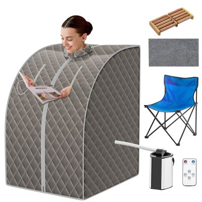 Multigot Portable Steam Sauna, Folding Personal Home Spa Box with Folding Chair, Foot Massage Rollers and Remote Control, Full Body Sauna Tent for Detox Therapy (Grey)