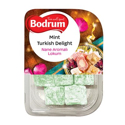 Turkish Delight Lokum Dessert Gourmet Box 350g | Confectionery Luxurious Selection of Mix Fruit, Rose, Pomegranate, and Plain (Mint 200g, 1 Pack)