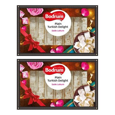 Bodrum Delight Luxury Plain 350g | Turkish Delight Sade Lokum Dessert Gourmet Box | Confectionery Authentic & Luxurious Selection of Turkish Delight Gift Box | from Turkey (Luxury Plain 350g, 2 Pack)