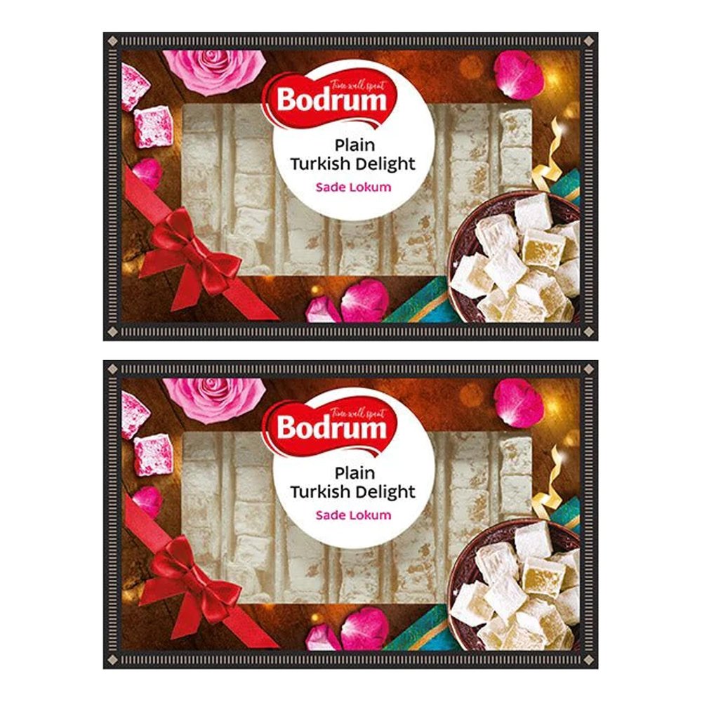 Bodrum Delight Luxury Plain 350g | Turkish Delight Sade Lokum Dessert Gourmet Box | Confectionery Authentic & Luxurious Selection of Turkish Delight Gift Box | from Turkey (Luxury Plain 350g, 2 Pack)