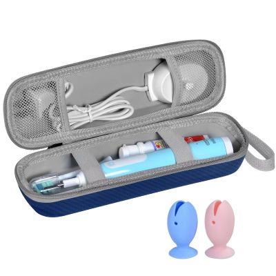 TUNYINSH Travel Case for Oral-B/Oral-B Pro/Phlips Sonicare Electric Toothbrush with 2pcs Toothbrush Heads Cover Cap, Portable Hard Protective Storage Bag with Accessories Storage (Blue)